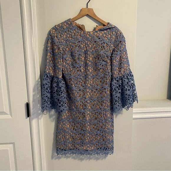 Dress The Population Blue Nude Floral Lace Long Sleeve Mini Dress Small - Picture 7 of 10